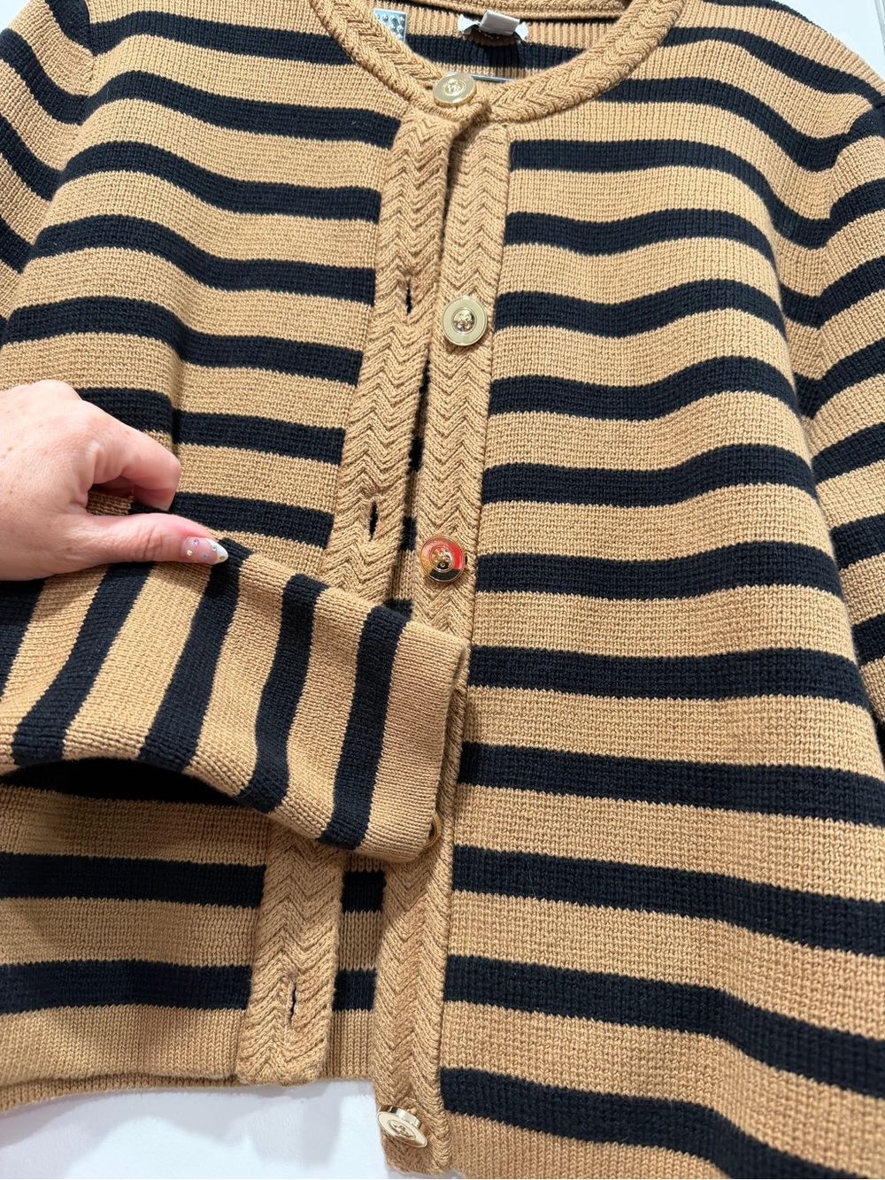 J. Crew Striped Button-Front Cardigan in Camel and Black - Picture 6 of 10